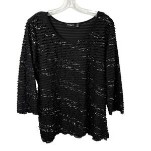 Notations Plus Size 1X Top Black Sequin Ruffle Office Sparkly‎ Mature Goth 1786